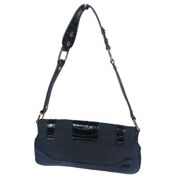 Y2K VTG Guess Black Leather Faux Croc Big Buckle Micro Mini Bag Mcbling Soho - Picture 9 of 14